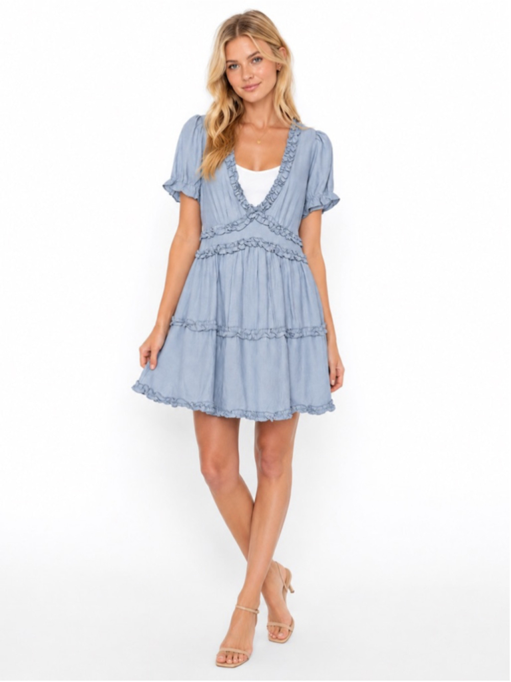 Francesca's Collections Light Blue Ruffled Mini Dress S NWT